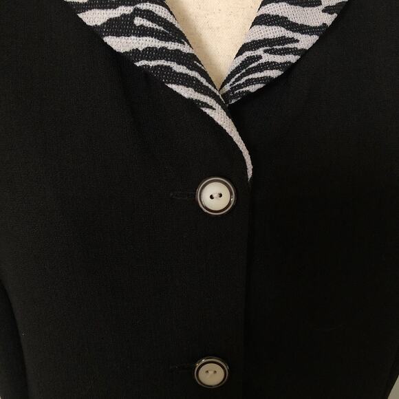 VTG 90s Danny & Nicole Black Midi Dress Career Zebra Trim Button Quiet Luxury L - Picture 3 of 8